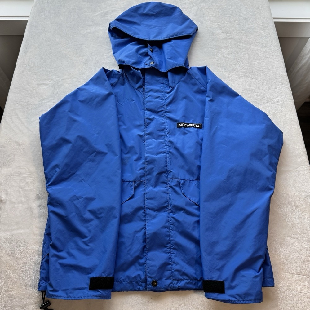 Vintage Moonstone Gore-Tex Rain Jacket Blue Hooded Pit Zips Medium Waterproof